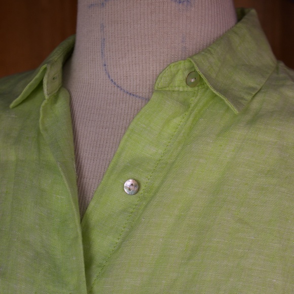 Tahari 100% Linen Lime Green Button Down Short Sleeve Blouse Size XS - Picture 6 of 16